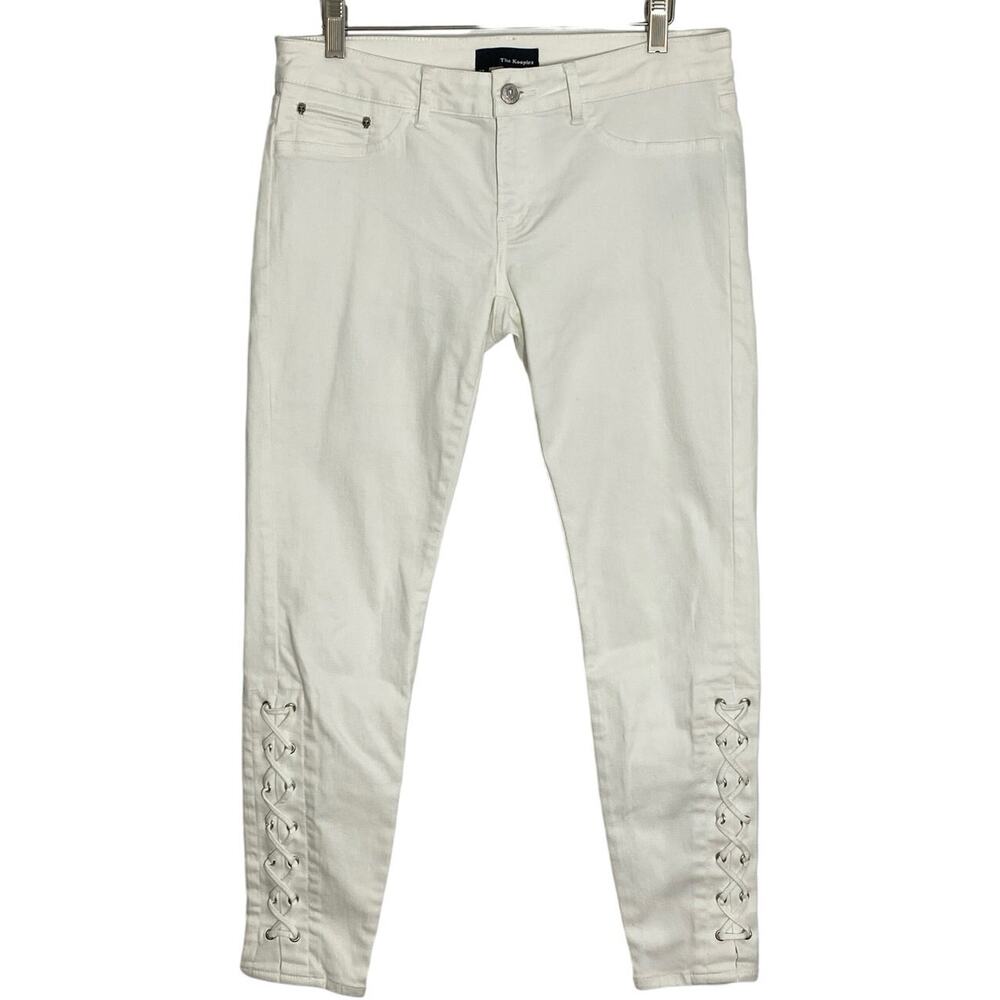 The Kooples Womens Lace Up White Skull detail Skinny  Jeans Size 29 X 27 Gothic